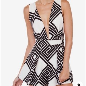 White Geometric Print Romper